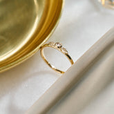 Diamond Two Leaf Stack Ring - 9ct Yellow Gold